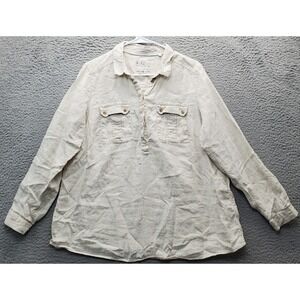 M&S Collection Blouse Top Womens Size Uk 20 Tan Long Sleeve Pockets Button Front